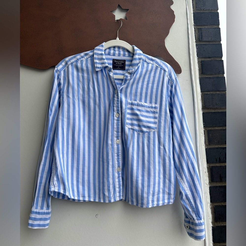 Abercrombie Boxy Crop Button Down Striped Shirt